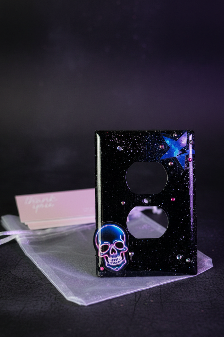 Galaxy Skull Glow Outlet Cover | Handmade Gothic Room Decor |