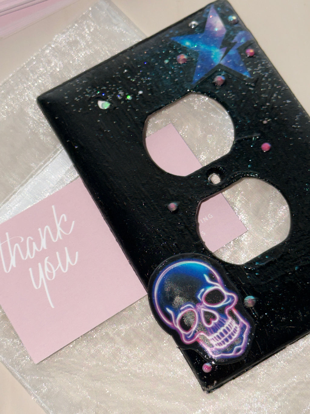 Galaxy Skull Glow Outlet Cover | Handmade Gothic Room Decor |