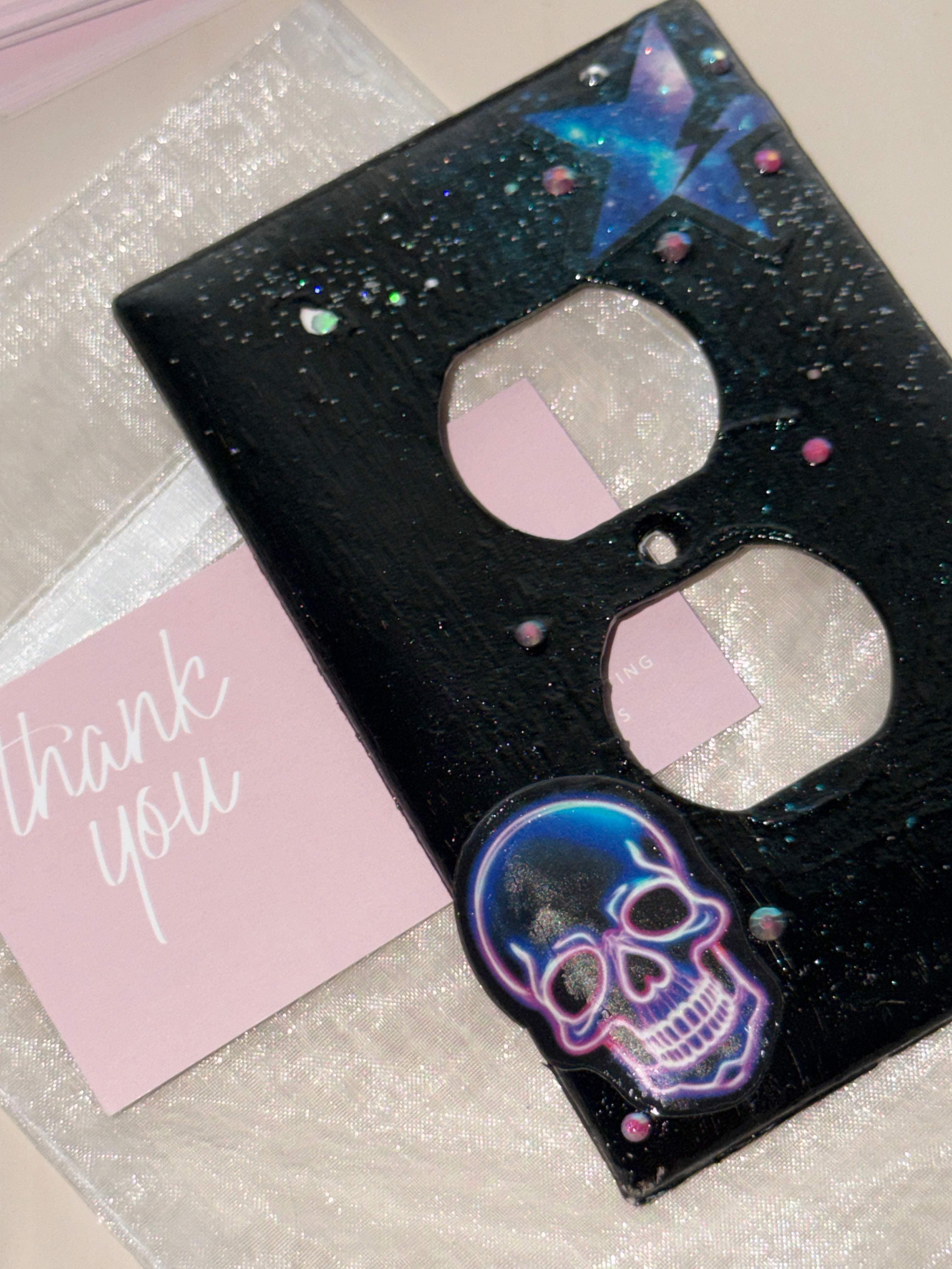 Galaxy Skull Glow Outlet Cover | Handmade Gothic Room Decor |