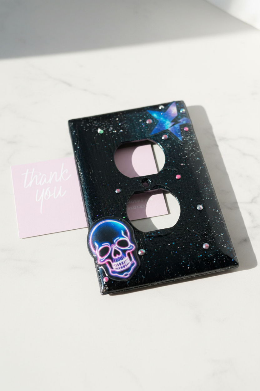 Galaxy Skull Glow Outlet Cover | Handmade Gothic Room Decor |