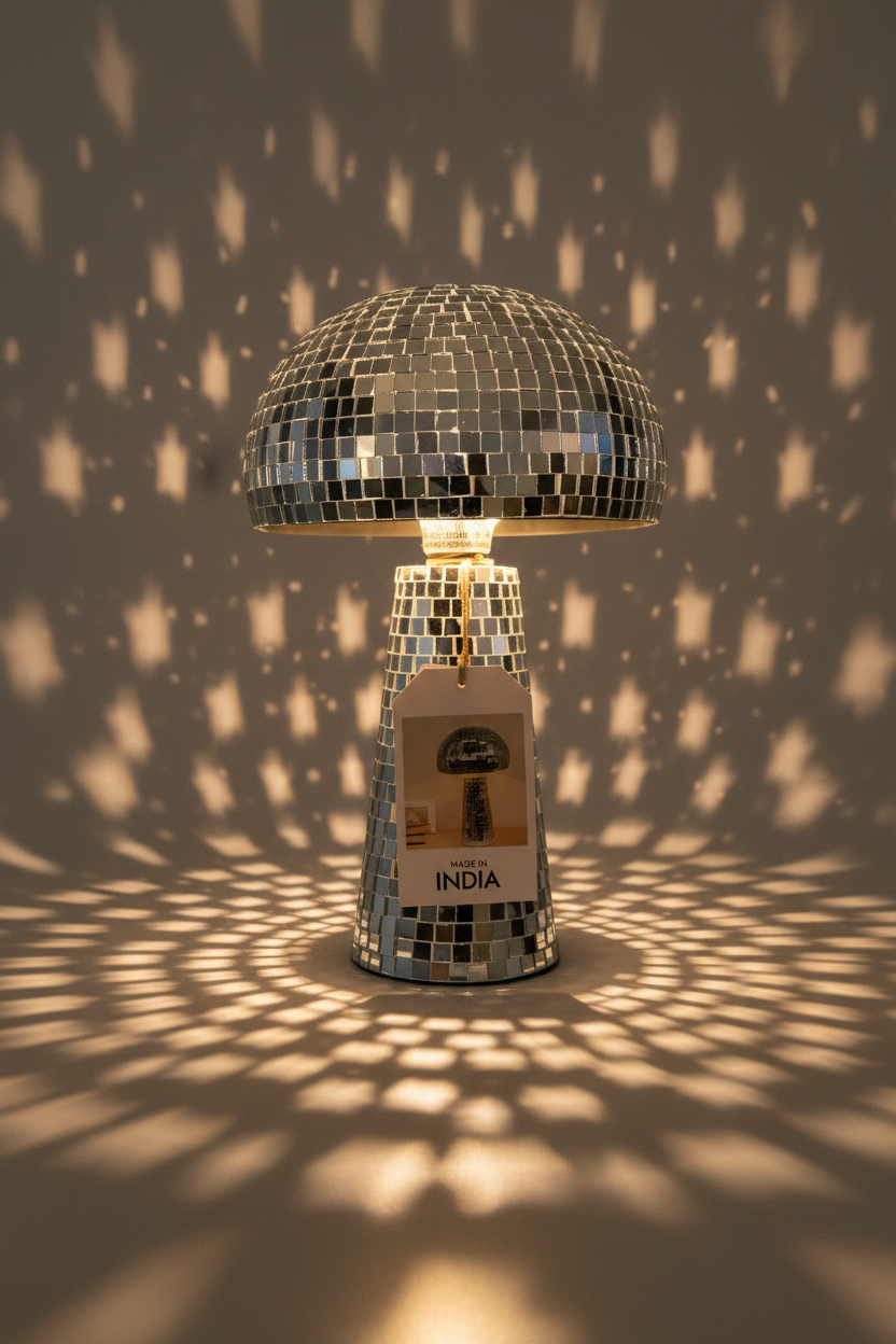 Handcrafted Mirrored Mushroom Table Lamp | Glam Statement Décor