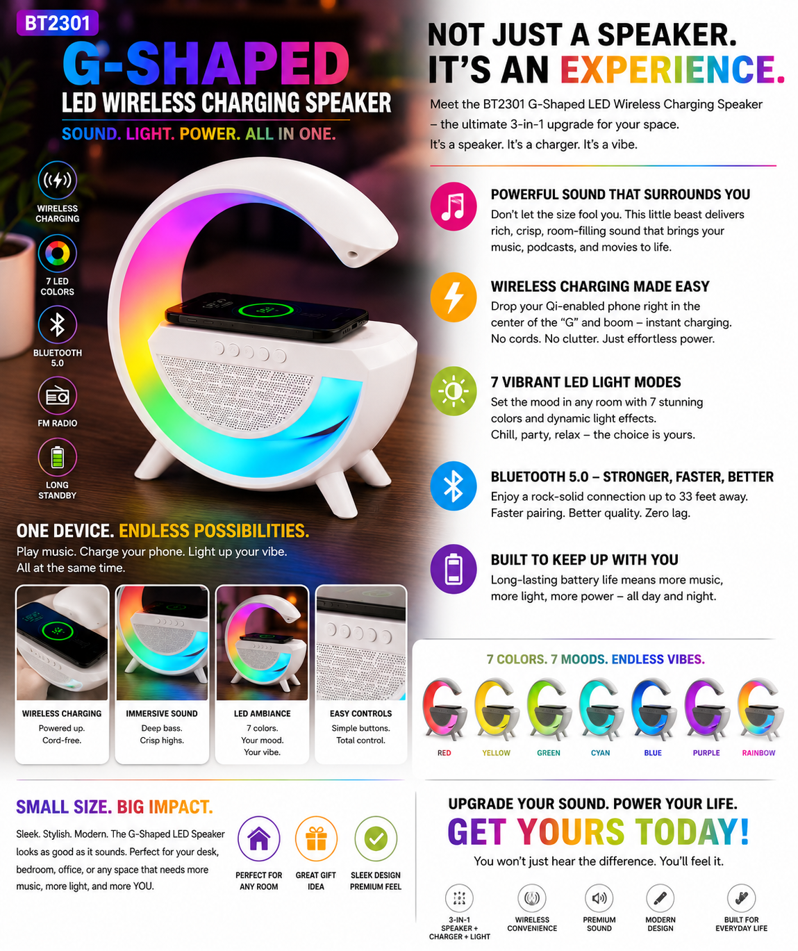 🔥 Charge. Play. Glow. | G-Shaped LED Bluetooth Speaker 🔊⚡🌈